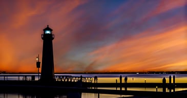 Rockwall lighthouse at sunset